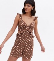 New Look Brown Spot Frill Cut Out Side Playsuit